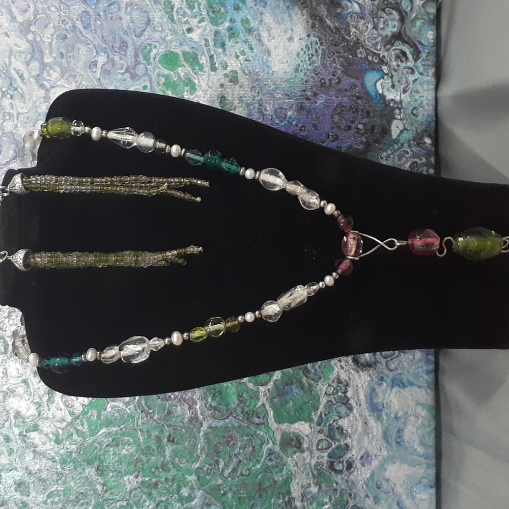 Hand Crafted Freshwater Pearl Glass & Sterling Silver Bead Necklace Set